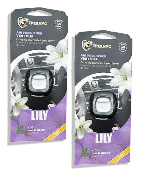 TrexNYC Car Air Fresheners Vent Clips, Essential Car Odor Eliminator, Perfect Scented Car Accessories, For Long Lasting Fragrance up to 240 days, Lliy Scent, 0.07 FL.OZ, 2 Packs