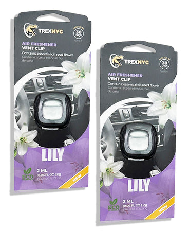 TrexNYC Car Air Fresheners Vent Clips, Essential Car Odor Eliminator, Perfect Scented Car Accessories, For Long Lasting Fragrance up to 240 days, Lliy Scent, 0.07 FL.OZ, 2 Packs