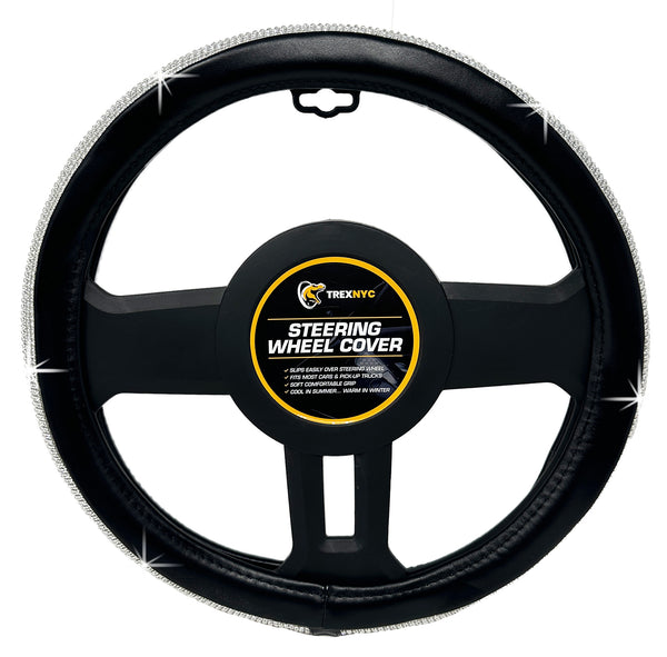 TrexNYC Rhinestone Steering Wheel Cover: Sparkling Rhinestone and Bling Steering Wheel Cover for Women, Black