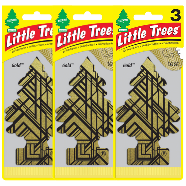 LITTLE TREES Car Air Freshener Hanging Paper Tree, Provides Long Lasting Scent for Car or Home, GOLD, 3 Packs