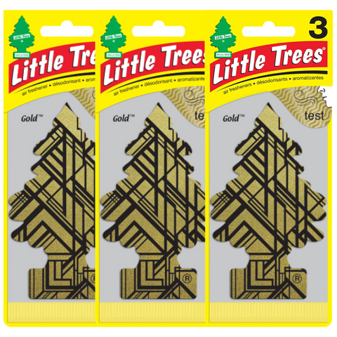LITTLE TREES Car Air Freshener Hanging Paper Tree, Provides Long Lasting Scent for Car or Home, GOLD, 3 Packs