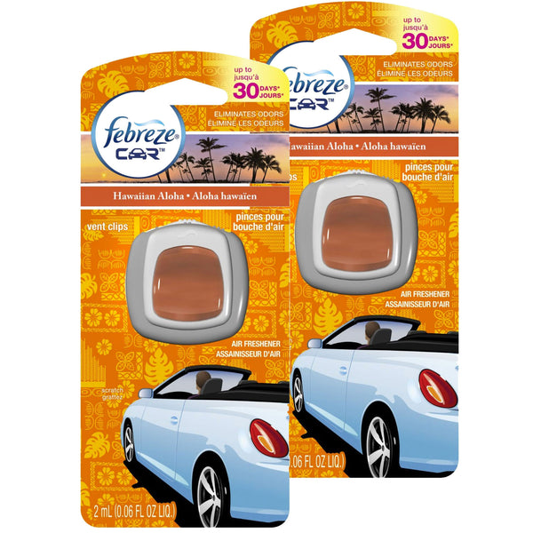 Febreze Scented Vent Clip Automotive Air Freshener & Odor Eliminator, Hawaiian Aloha (pack of 2)