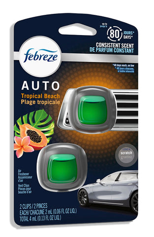 Febreze Car Vent Clip Air Freshener, Odor Eliminator for Up to 30 Days Freshness, Tropical Beach