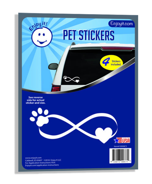 Infinity Symbol & Pet Paw Car Sticker, Outdoor Rated Vinyl Sticker Decals, 4 Stickers