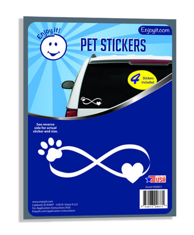 Infinity Symbol & Pet Paw Car Sticker, Outdoor Rated Vinyl Sticker Decals, 4 Stickers