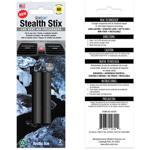 Stealth Stix, Car Air Freshener, Long Lasting Vent Clip Freshener, Arctic Ice Scent (2 per pack)