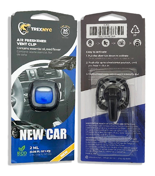 TrexNYC Car Air Fresheners Vent Clips, Essential Car Odor Eliminator, Perfect Scented Car Accessories, For Long Lasting Fragrance up to 240 days, New Car Scent, 0.07 FL.OZ