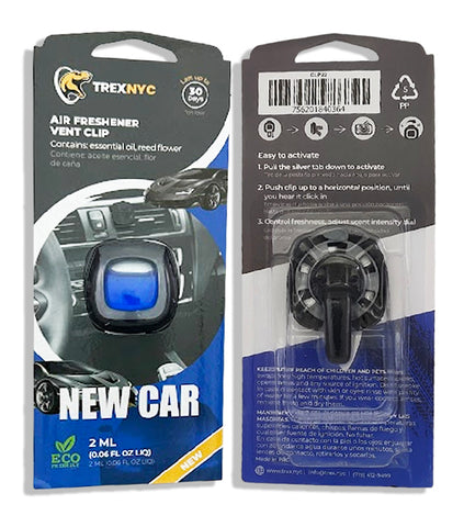 TrexNYC Car Air Fresheners Vent Clips, Essential Car Odor Eliminator, Perfect Scented Car Accessories, For Long Lasting Fragrance up to 240 days, New Car Scent, 0.07 FL.OZ