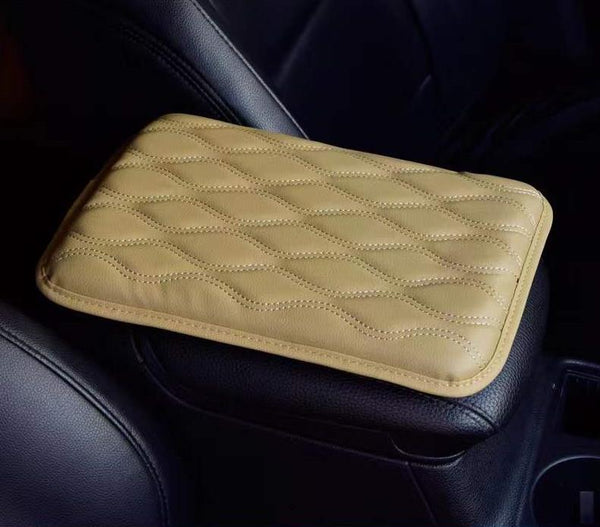 TrexNYC Armrest Cushion, Leather and Foam, Waterproof Car Armrest Cover, Protection, and Universal Interior Accessory for Car, Truck, SUV, Tan