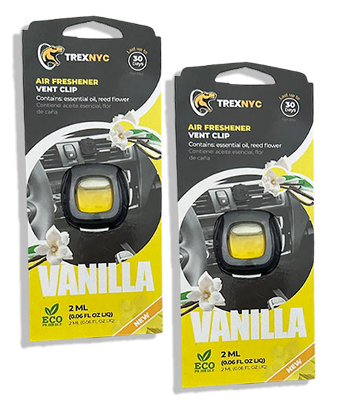 TrexNYC Car Air Fresheners Vent Clips, Essential Car Odor Eliminator, Perfect Scented Car Accessories, For Long Lasting Fragrance up to 240 days, Vanilla Scent, 0.07 FL.OZ, 2 Packs