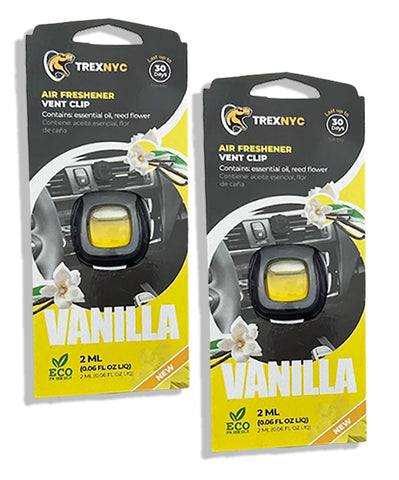 TrexNYC Car Air Fresheners Vent Clips, Essential Car Odor Eliminator, Perfect Scented Car Accessories, For Long Lasting Fragrance up to 240 days, Vanilla Scent, 0.07 FL.OZ, 2 Packs