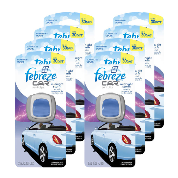 Febreze Scented Vent Clip Automotive Air Freshener & Odor Eliminator, Midnight Storm (pack of 8)