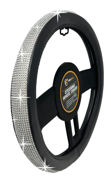 TrexNYC Rhinestone Steering Wheel Cover: Sparkling Rhinestone and Bling Steering Wheel Cover for Women, Gray