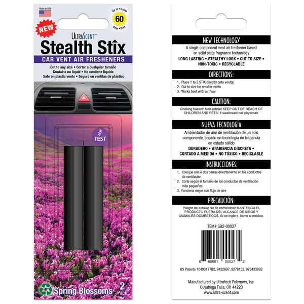 Stealth Stix, Car Air Freshener, Long Lasting Vent Clip Freshener, Spring Blossoms Scent (2 per pack)