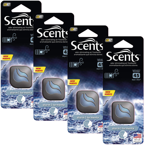 Scents Car Vent Clips Air Freshener, Automotive Air Freshener and Odor Eliminator, Long-lasting Fragrance Up to 180 Days, Storm, 3 ml, 4 pack