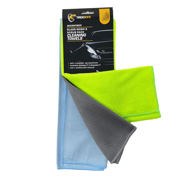 TrexNYC Microfiber Cleaning Cloth Set: Lint & Streak-Free Microfiber Towels for Cars, Glasses, and Housekeeping - Soft & Durable Cleaning Towels with Superior Durability & Reusability, 3 Count