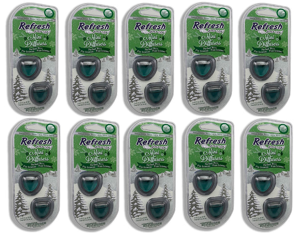 Refresh Car Air Freshener Vent Clip and Mini Car Oil Diffuser, Long-Lasting Odor Eliminator for Up to 90 days, Perfect Pine, 10 Pack
