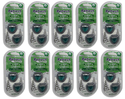 Refresh Car Air Freshener Vent Clip and Mini Car Oil Diffuser, Long-Lasting Odor Eliminator for Up to 90 days, Perfect Pine, 10 Pack