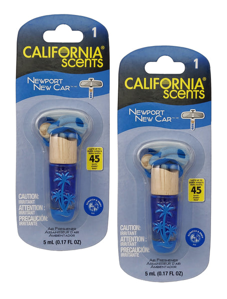 California Scents Air Fresheners Hanging Vial Necklace - New Car Scent: Hanging Air Freshener & Odor Eliminator for Strong Odor, 2 Packs