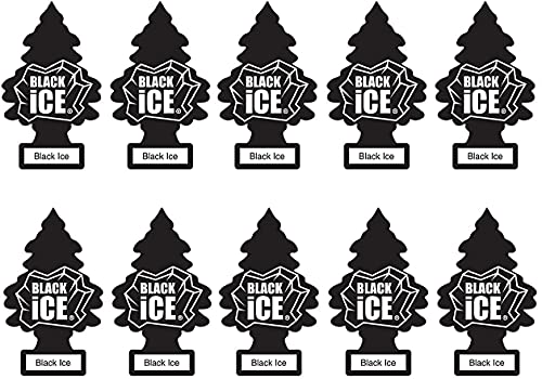 LITTLE TREES Car Air Freshener Hanging Paper Tree, Provides Long Lasting Scent for Car or Home, Black Ice, 10-Pack