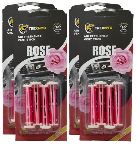 TrexNYC Car Air Fresheners Vent Sticks, Essential Car Odor Eliminator, For Long Lasting Fragrance up to 30 days, Rose, 4 Packs