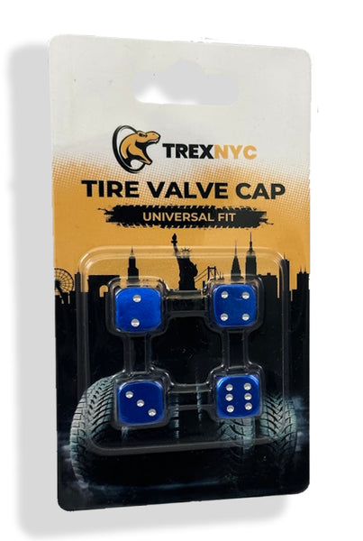 TrexNYC Tire Valve Caps, Universal Stem Covers for Cars, SUVs, Bike, Trucks, Motorcycles, Heavy-Duty and Easy-Grip Use, 4 Pieces, Blue Dice