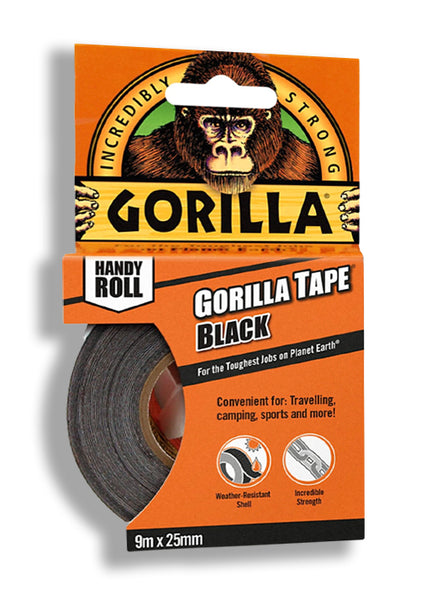 Gorilla Tape Mini Duct Tape, To-Go, 1" x 10 yd Travel Size, Black, (Pack of 1)