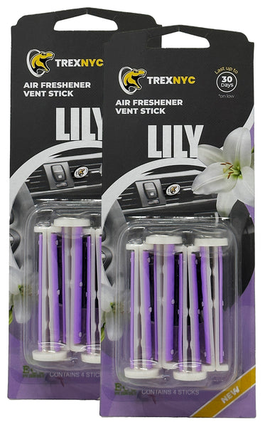 TrexNYC Car Air Fresheners Vent Sticks, Essential Car Odor Eliminator, For Long Lasting Fragrance up to 30 days, Lily, 2 Packs
