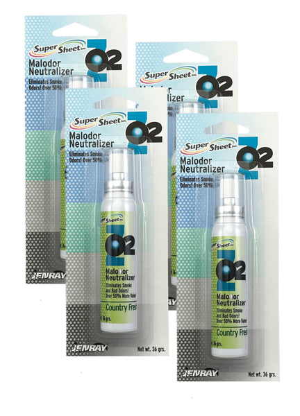 Super Sheet Malodor Neutralizer with Country Fresh Scent: The Ultimate Car Spray Freshener, Smoke Eliminator for Car; All-in-One Car Sanitizer Spray, 1.3 oz, 4 Packs