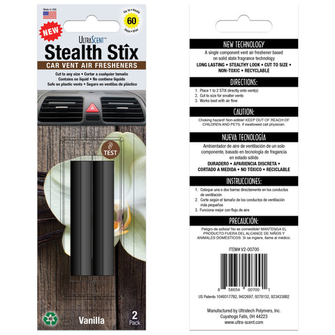 Stealth Stix, Car Air Freshener, Long Lasting Vent Clip Freshener, Vanilla Scent (2 per pack)