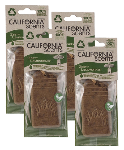 California Scents Zesty Lemongrass Hanging 3D Paper: Natural, Environmentally Friendly Car Freshener with Recycled Materials and Strong Odor Eliminator for Automotive Air Freshening, 4 Packs