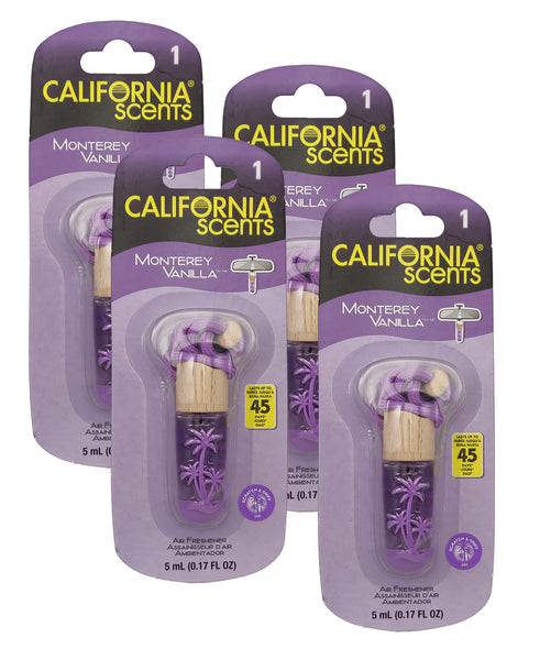 California Scents Air Fresheners Hanging Vial Necklace - Monterey Vanilla Scent: Hanging Air Freshener & Odor Eliminator for Strong Odor, 4 Packs