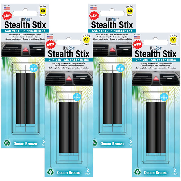 Stealth Stix, Car Air Freshener, Long Lasting Vent Clip Freshener, Ocean Breeze Scent, 4-Pack (2 per pack)