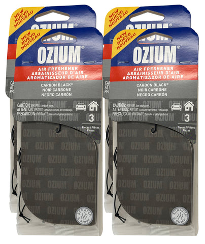 Ozium Paper Hanging Car Air Freshener with Odor Eliminator for Car - Refresh Your Ride with Automotive Air Fresheners, Carbon Black, 4 Packs