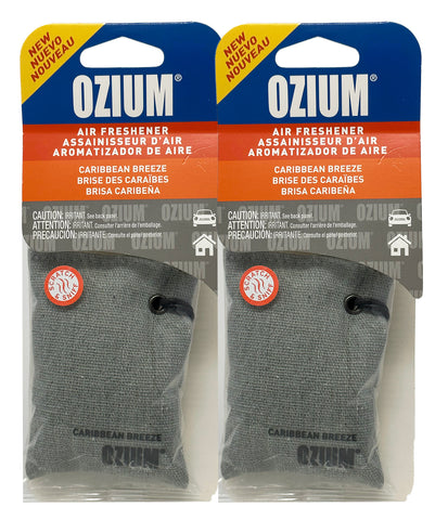 Ozium Scented Sachet Car Air Fresheners and Odor Eliminator for Car, Home Closets, Shoes, and Suitcases, Caribbean Breeze, 2-Packs