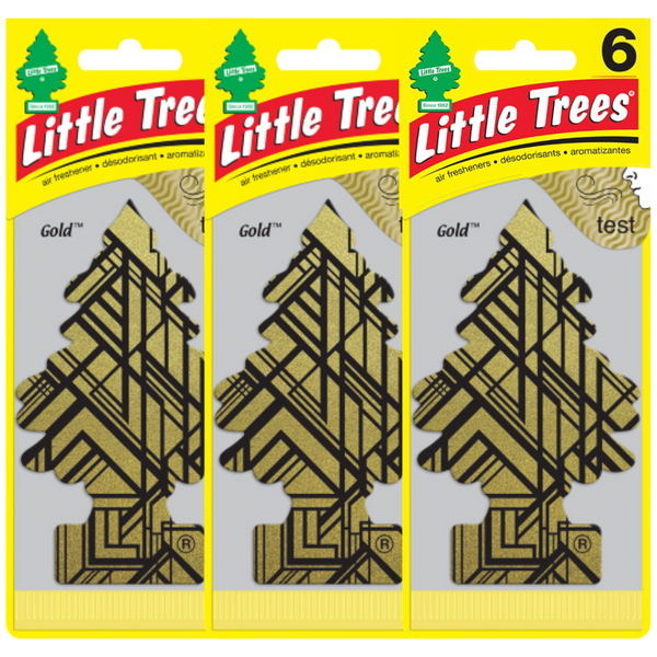 LITTLE TREES Car Air Freshener Hanging Paper Tree, Provides Long Lasting Scent for Car or Home, GOLD, 6 Packs