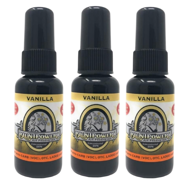 Blunt Power Air Freshener Spray, Oil Based Concentrated Air Freshener and Oil Diffuser, Air Freshener Spray for Car, Room, Bathroom, Odor Eliminator and Room Deodorizer, Vanilla, 1.5 oz, 3 Pack