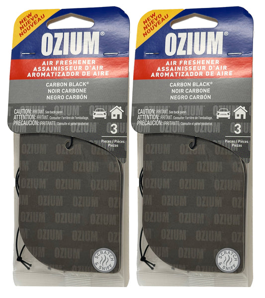 Ozium Paper Hanging Car Air Freshener with Odor Eliminator for Car - Refresh Your Ride with Automotive Air Fresheners, Carbon Black, 2 Packs