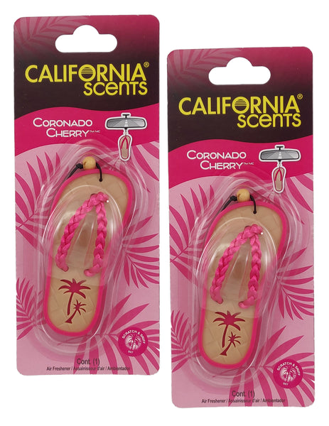 California Scents Scented Sandal Hanging Air Freshener, Coronado Cherry Scent Car Air Freshener - Odor Eliminator for Strong Odor - Flip Flop Car Fresheners, 2 Packs
