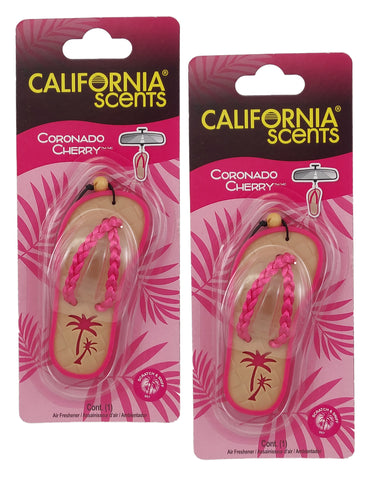California Scents Scented Sandal Hanging Air Freshener, Coronado Cherry Scent Car Air Freshener - Odor Eliminator for Strong Odor - Flip Flop Car Fresheners, 2 Packs
