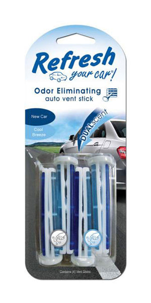 Refresh Car and Home Vent Sticks Air Freshener Odor Eliminator, New Car/Cool Breeze Scent 4 Sticks