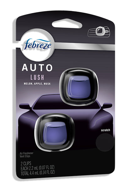 Febreze Car Vent Clip Air Freshener, Odor Eliminator for Up to 30 Days Freshness, 2 Clips, Lush