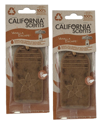 California Scents Vanilla Escape Hanging 3D Paper: Natural, Environmentally Friendly Car Freshener with Recycled Materials and Strong Odor Eliminator for Automotive Air Freshening, 2 Packs