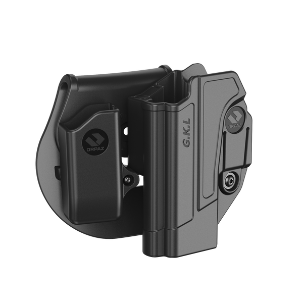 Orpaz G19 Left Handed Holster w/ Glock 19 Mag Pouch, Level I OWB Paddle Holster