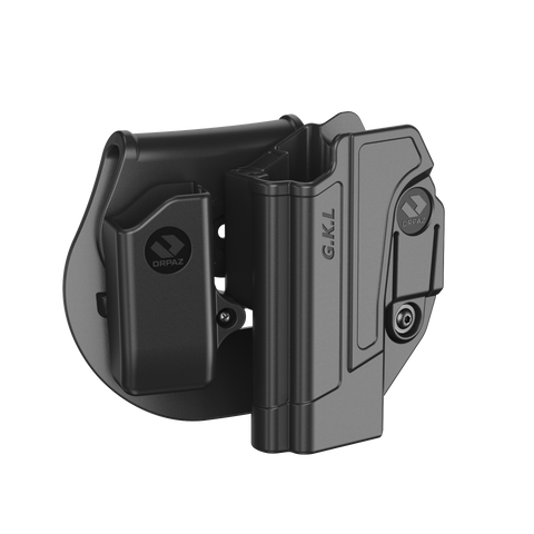 Orpaz G19 Left Handed Holster w/ Glock 19 Mag Pouch, Level I OWB Paddle Holster