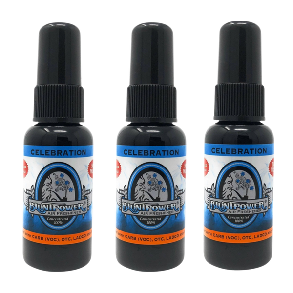 Blunt Power Air Freshener Spray, Oil Based Concentrated Air Freshener and Oil Diffuser, Air Freshener Spray for Car, Room, Bathroom, Odor Eliminator and Room Deodorizer, Celebration, 1.5 oz, 3 Pack
