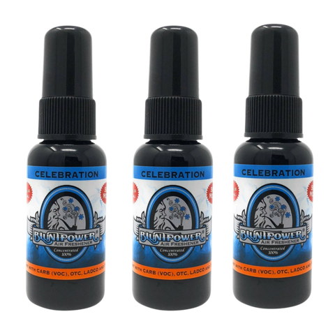Blunt Power Air Freshener Spray, Oil Based Concentrated Air Freshener and Oil Diffuser, Air Freshener Spray for Car, Room, Bathroom, Odor Eliminator and Room Deodorizer, Celebration, 1.5 oz, 3 Pack