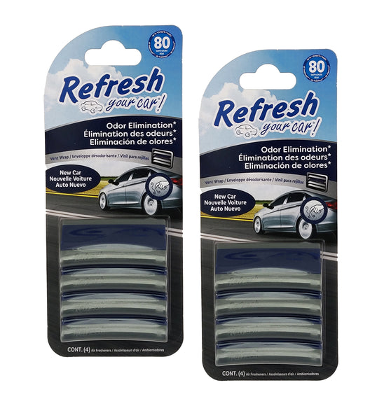 Refresh Your Car Vent Wrap Air Freshener for Auto Air Vent freshener, 4 Count of Long-Lasting Odor Eliminator Vent Wraps, New Car, 2 Packs