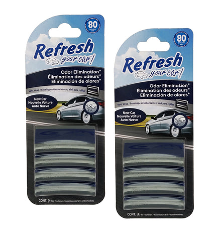 Refresh Your Car Vent Wrap Air Freshener for Auto Air Vent freshener, 4 Count of Long-Lasting Odor Eliminator Vent Wraps, New Car, 2 Packs