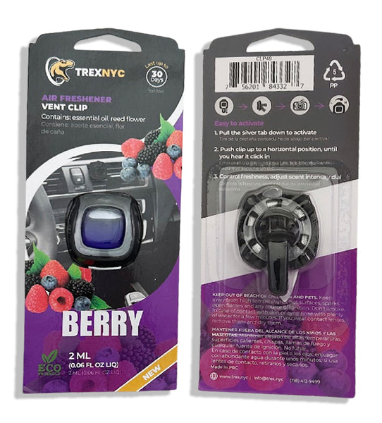 TrexNYC Car Air Fresheners Vent Clips, Essential Car Odor Eliminator, Perfect Scented Car Accessories, For Long Lasting Fragrance up to 240 days, Berry Scent, 0.07 FL.OZ